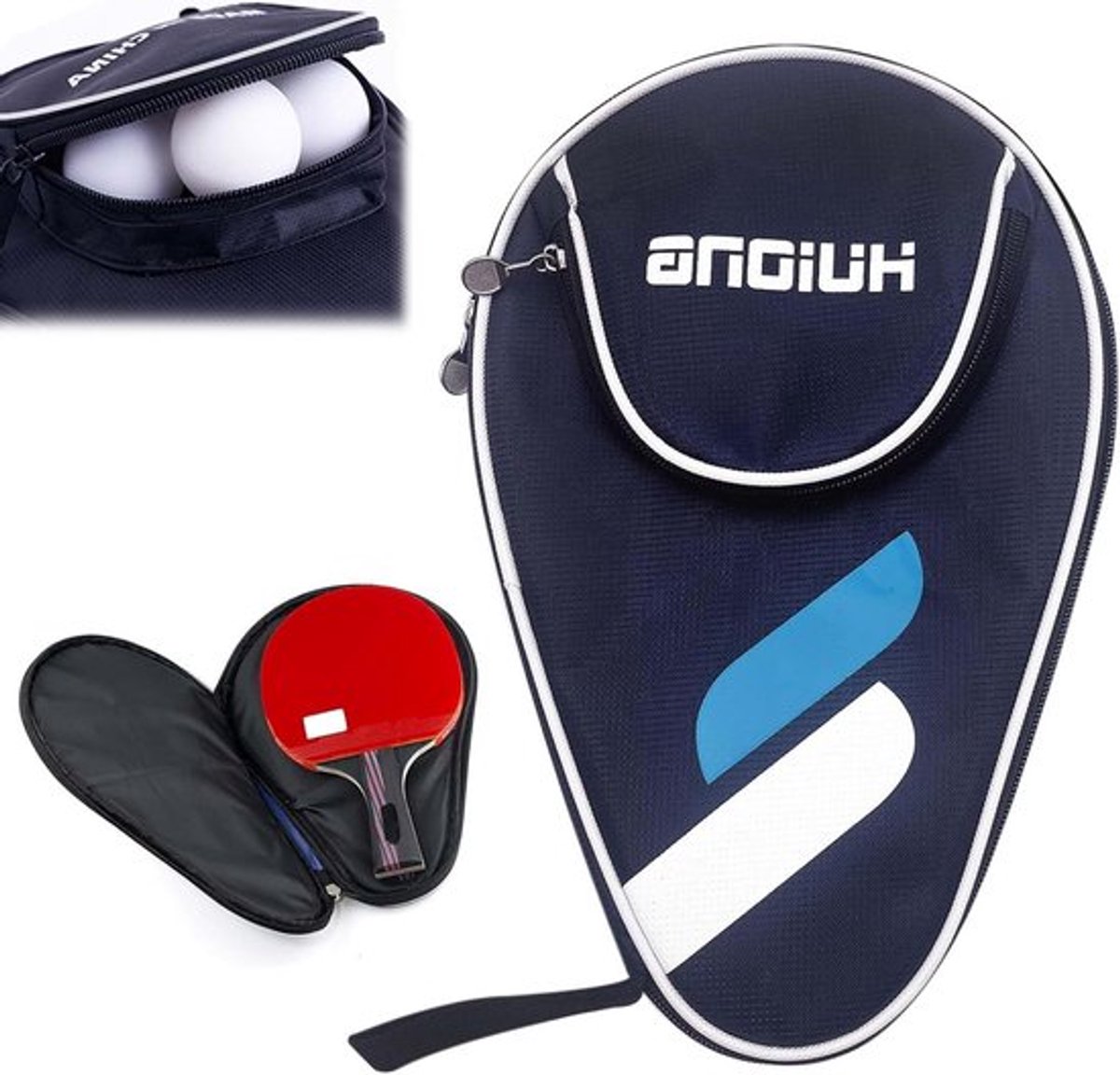 Tafeltennisbat hoes voor 1 racket en 3 ballen, ideale tas voor tafeltennis accessoires en bescherming