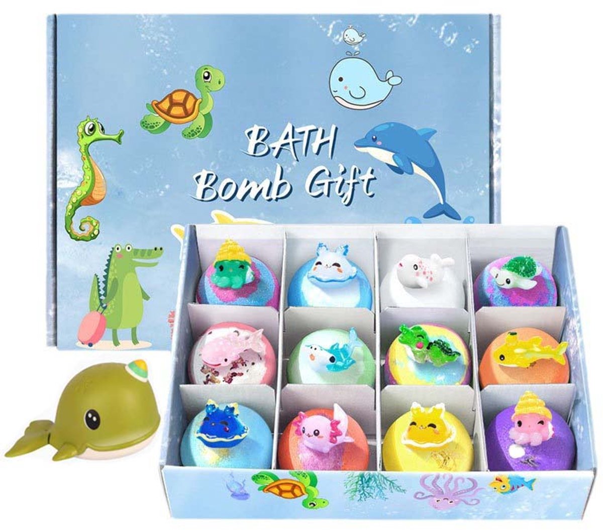 Sogiol® Bruisballen Kind met Speelgoed 12x - Dieren Thema Badbruisballen - Natuurlijke Badbom Set voor Kinderen - Badproducten Cadeau