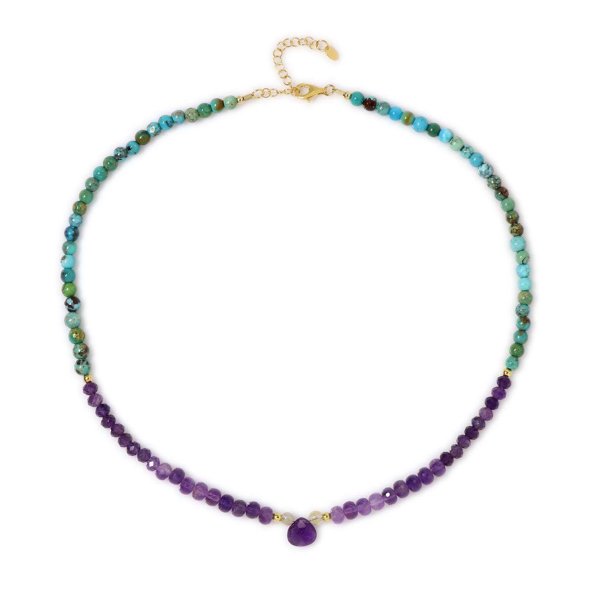 Cavill - Halsketting Verguld 925 Sterling - Zambia Amethist 3,16 ct & Turkooiskralen - Braziliaanse Rutielkwarts - Elegante Dames Sieraden