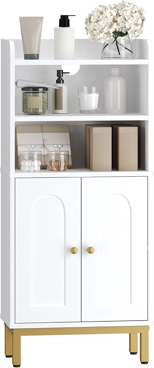 Hzuaneri badkamerkast / keukenkast met 2 open vakken, 84cm, wit & goud