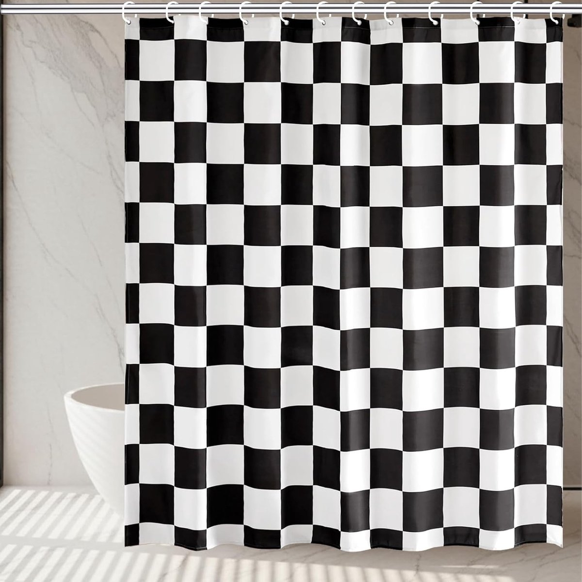 Douchegordijn Ruitpatroon - Badgordijn Waterdicht - Douchen en Baden - Anti-schimmel Materiaal - 180 x 180 cm - Zwart-wit