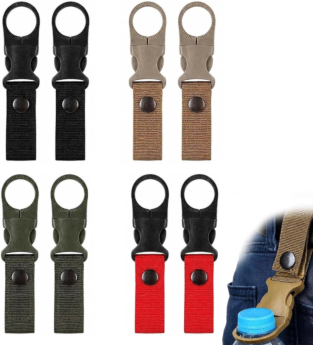 Waterflessenhouders - Zwart - 13,5 x 2,5 cm - Nylon Karabijnhaak voor Outdooractiviteiten - Voor Kamperen en Wandelen