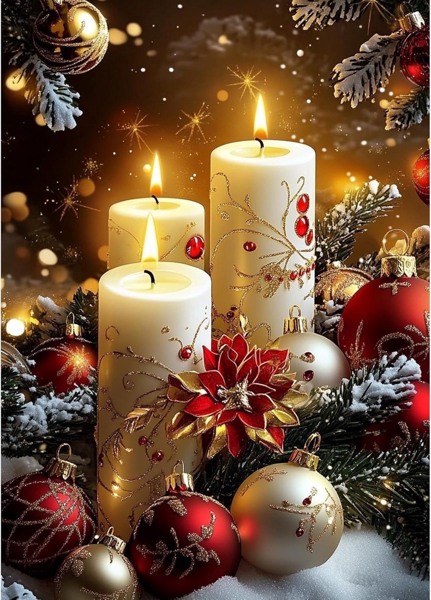Kerst Diamond Painting voor volwassenen, kaarsen, diamantkunst, rond, volledige boor, kristal, kruissteek, diamantschilderset, kunsthandwerk voor thuis, wanddecoratie (30 x 40 cm)