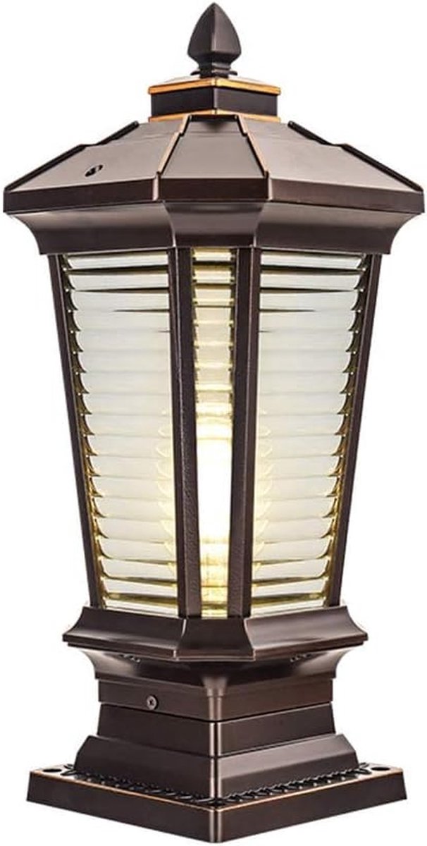 Buitenlantaarnpaal - Heklantaarnpaal Tuinlamp - Terras Verlichten - Regenbestendig Glas - 21 x 45 cm - Zilver