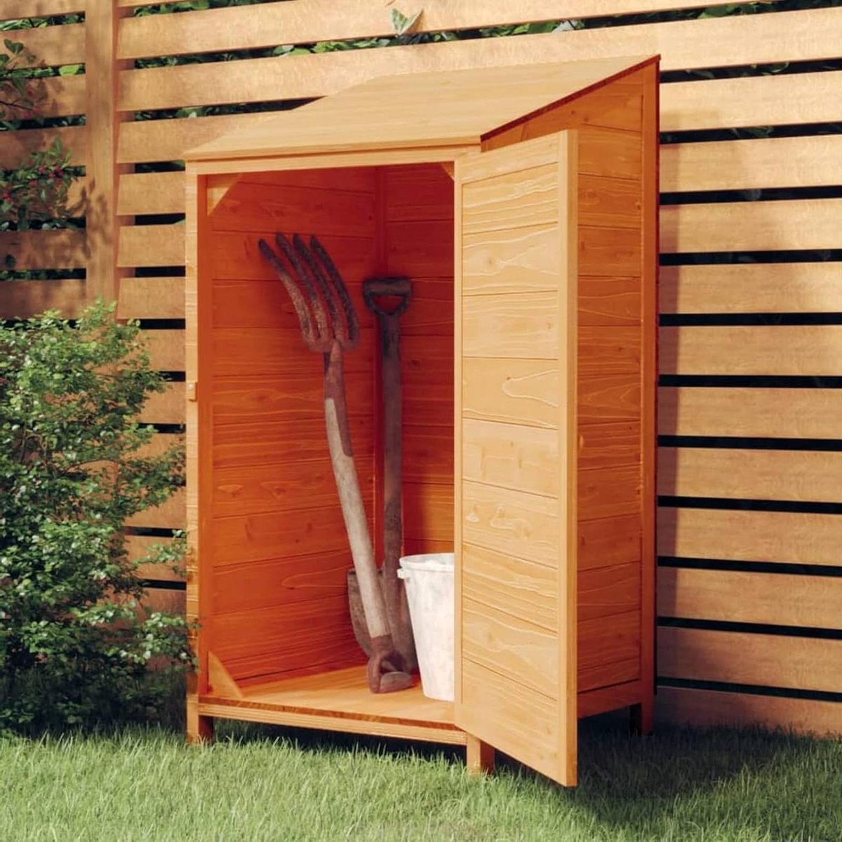 Houten Tuinschuur - Opbergkast Buiten - Tuinspullen Opbergen - Massief Sparrenhout - 55 x 52 x 112 cm - Bruin
