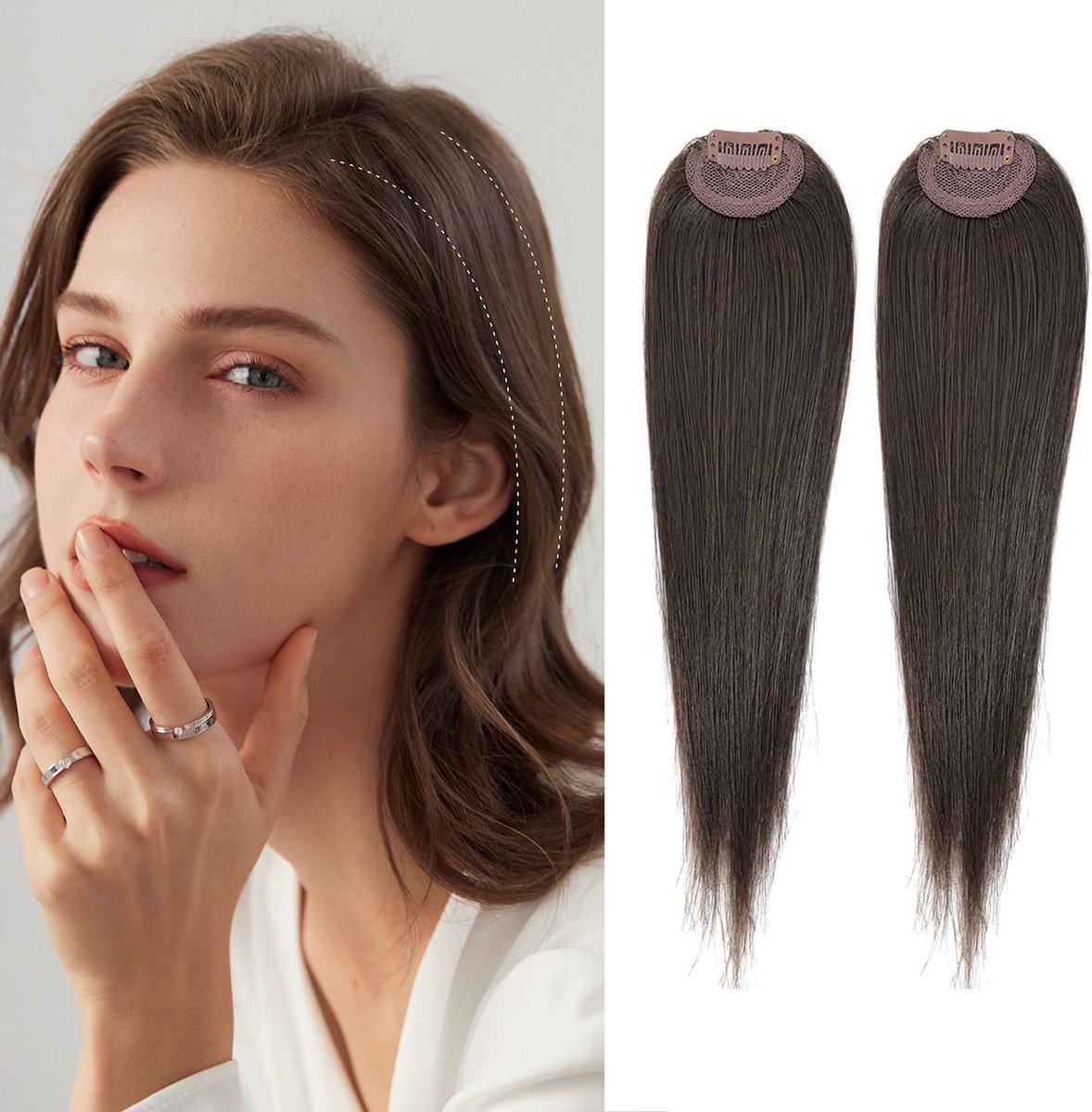 Haarextensies Clip on Topper van Echt Haar Korte Onzichtbare Toupet voor Haarverlies 2 Stuks 12 Inch Steil Haar Pony voor Vrouwen