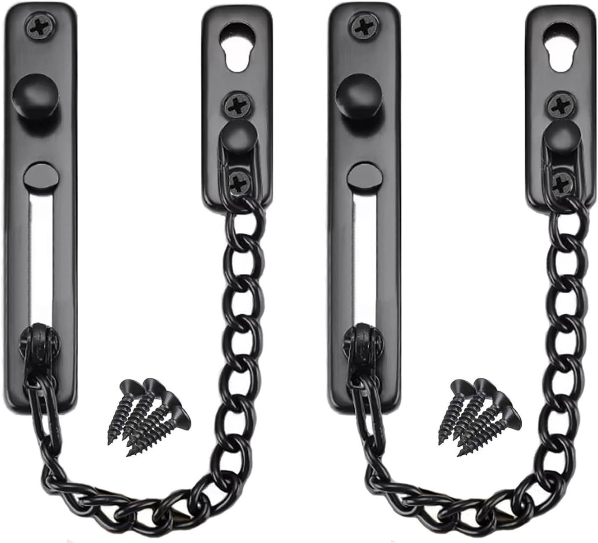 RVS Deurslot met Ketting voor Beveiliging tegen Diefstal - Geschikt voor Hotel, Appartement en Thuisgebruik - Zwart, 10 x 8 cm