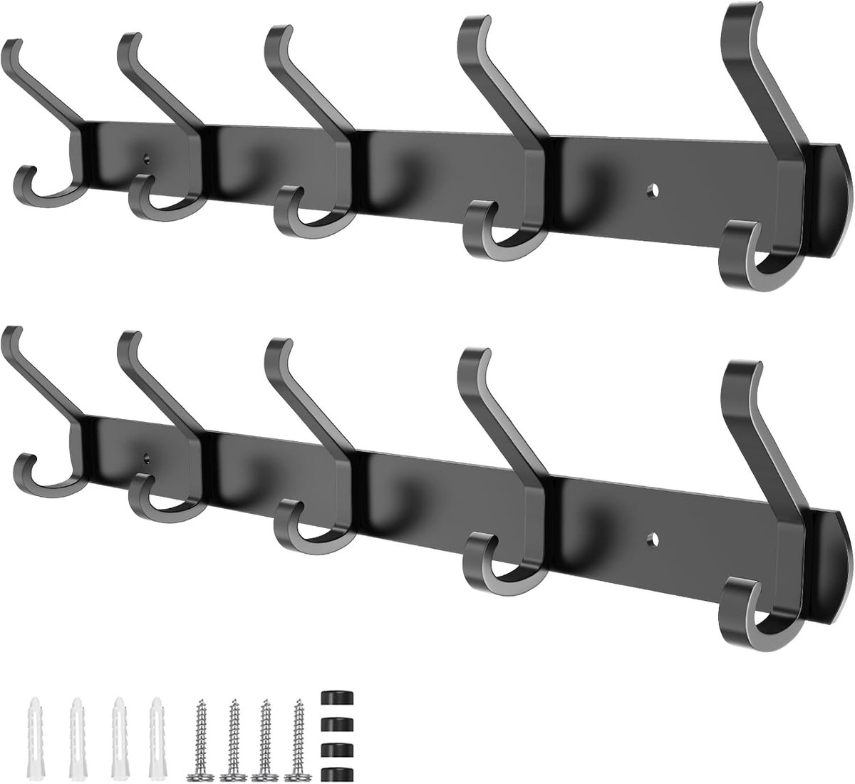 SnelShoppen - Wandhaakset 2 Stuks Met 5 Haken, Metalen Kledinghaken, Wandgarderobe Voor Slaapkamer, Badkamer, Keuken, Eenvoudig Te Monteren