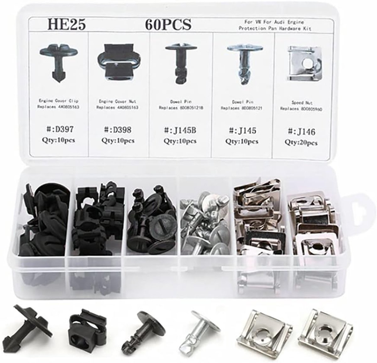 SnelShoppen - 60 Stuks Push Type Retainer Clips voor Auto, Bumper Clips en Interieur Panel Clips, Duurzaam Nylon, Inclusief Plastic Opbergdoos