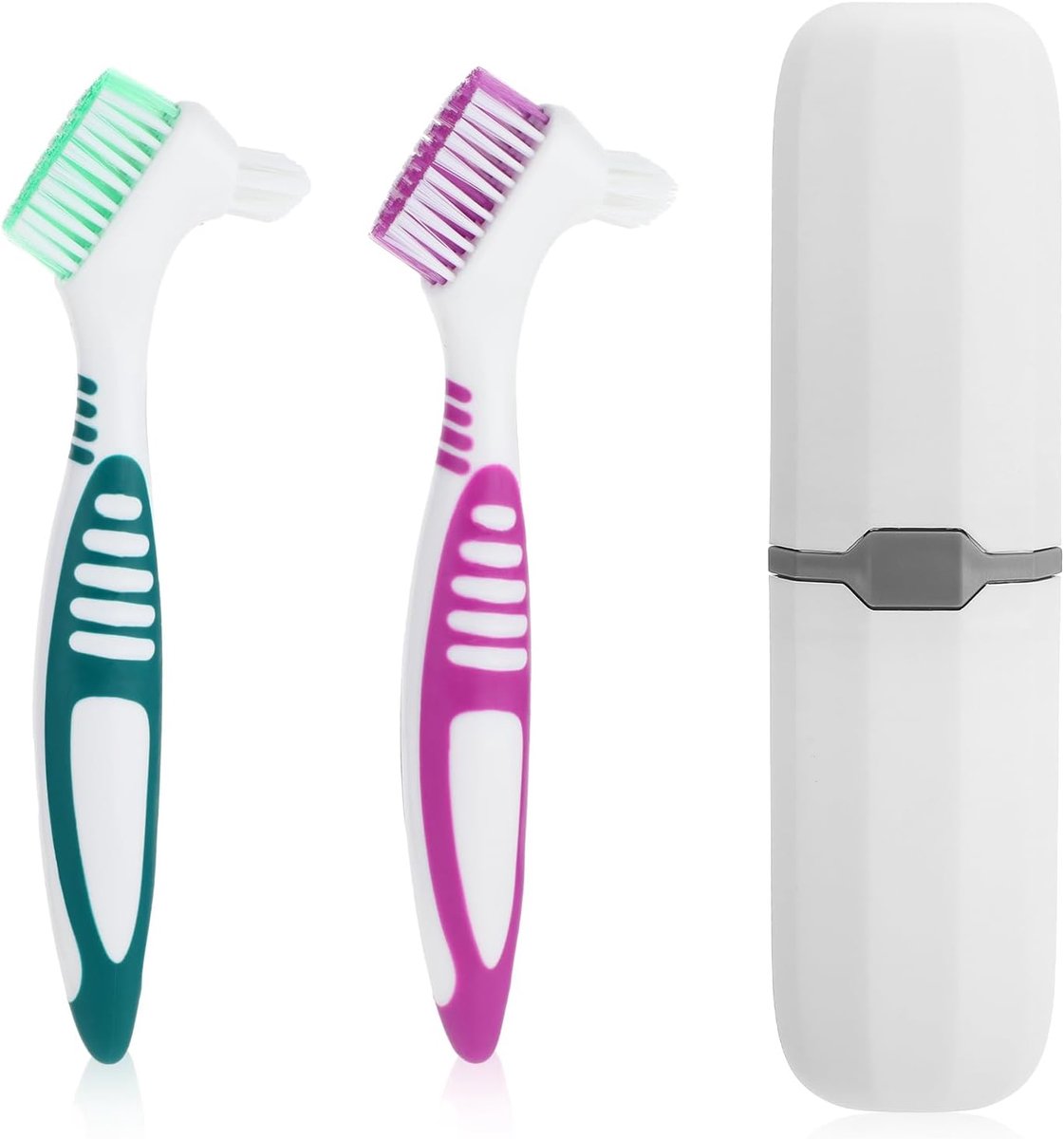 Set of 2 dental prostheses, cleaning brushes, dental prostheses, toothbrushes, cleaning brush with white case - ShopVlot