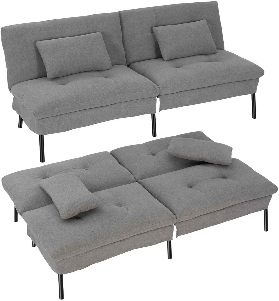 CORE Slaapbank 2-Persoons - Converteerbare Tweezitsbank met Verstelbare Rugleuning - Inclusief 2 Kussens - Comfortabele Bedbank met Stevige Metalen Poten en Linnenlook Bekleding - Uitgeklapt 185x104x45cm - Zithouding 185x64x84cm - Modern Design