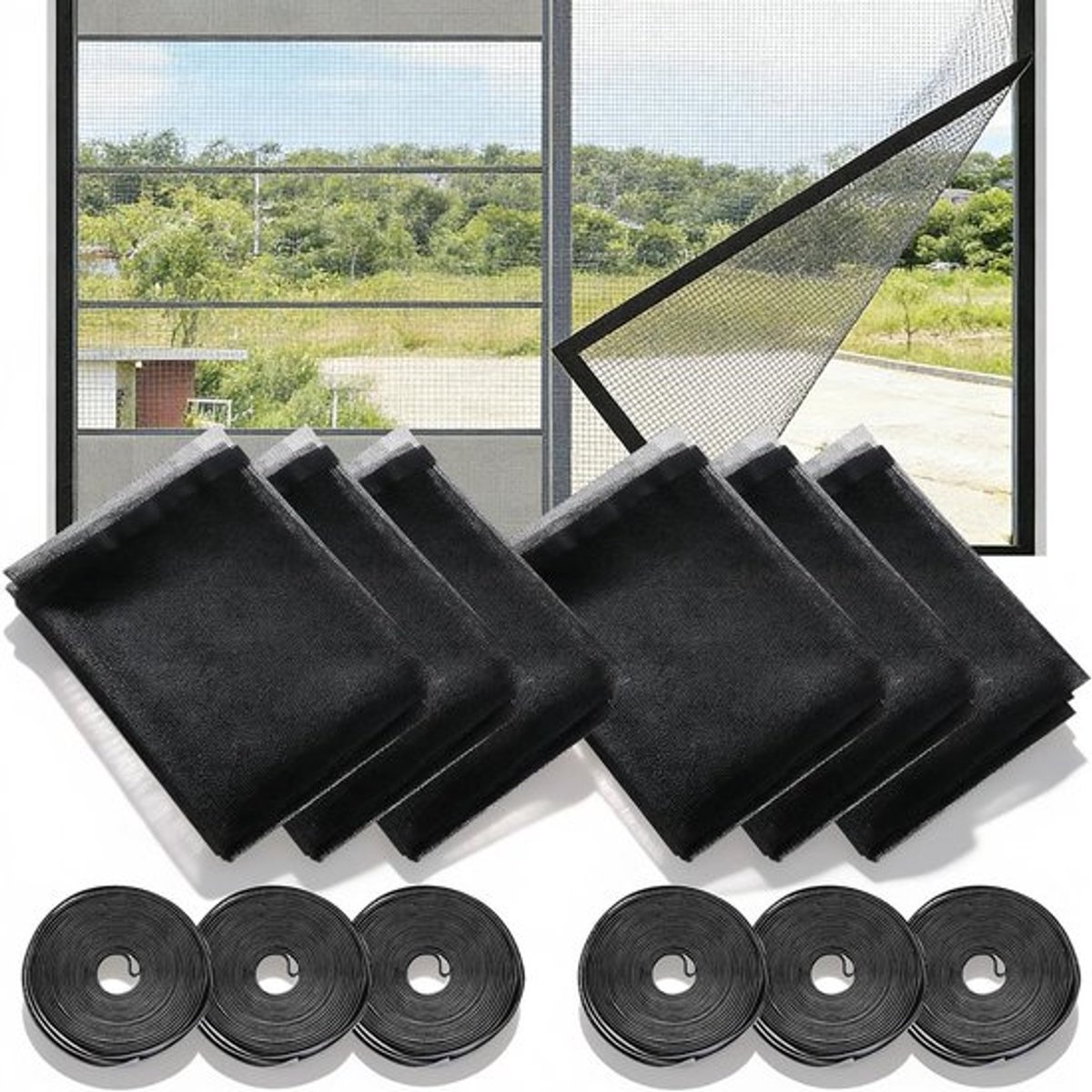 Verstelbaar Insectenscherm voor Raam, Set van 6, 130 x 150 cm, Zelfklevend, Muggennet, Geen Boren, Raambeveiliging, Effectieve Insectenbescherming