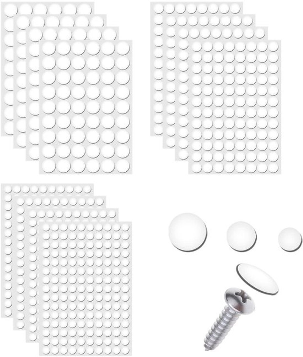 Schroefgatstickers 12 Vellen - Zelfklevend - Stofdicht - PVC - 1160 Stuks - 3 Maten (12/15/21 mm) - Afdekstickers