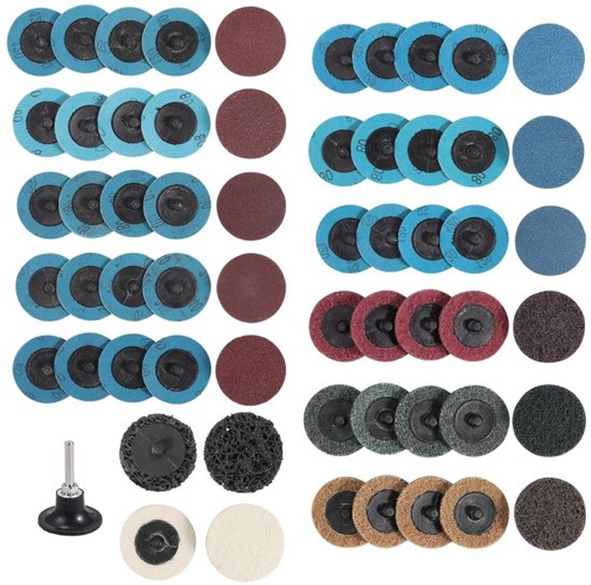 Set van Schuurpads 50 mm met Schuurpapier P60 P80 P120 P180 P240 voor Polijsten van Auto, Metaal en Hout met Houder