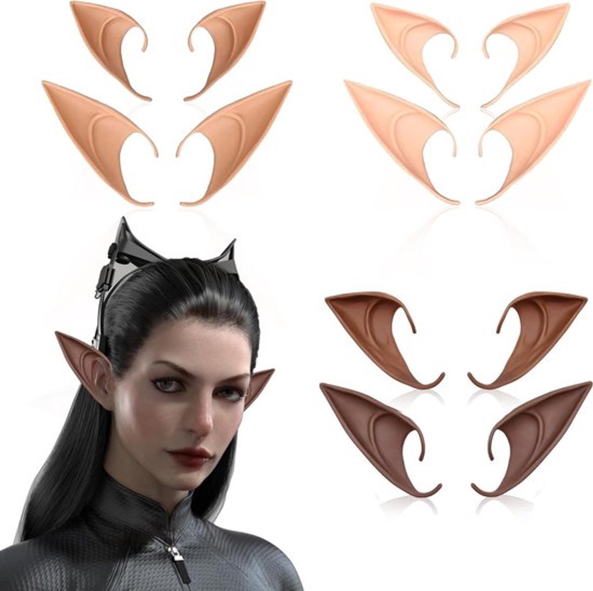 Set van 6 Paar Elforen voor Volwassenen, Zachte Pixie Elf Oren voor Cosplay, Halloween en Carnaval Decoraties, Diverse Huidtinten beschikbaar