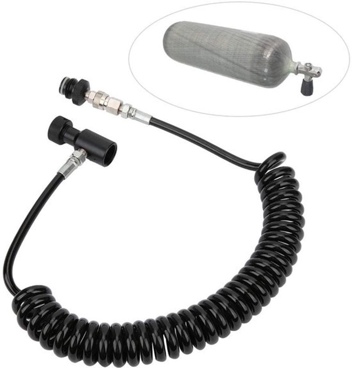 Luchtspoel met Manometer - Aluminium Slang - 3000 PSI - Duurzaam - 1 Stuk - Afstandsbediening Slang - Luchtleiding