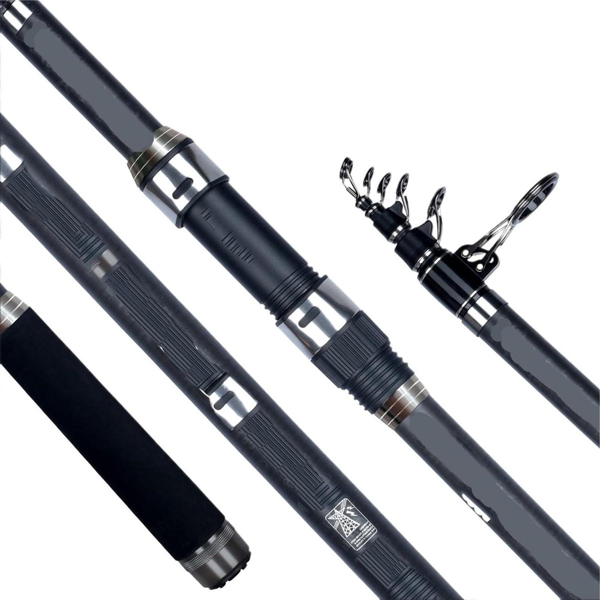 Telescopische Surfhengel - Reishengel Zeehengel - Vissen vanaf de kust - 30T Carbon Constructie - 3.6 - 5.3 m - Zwart