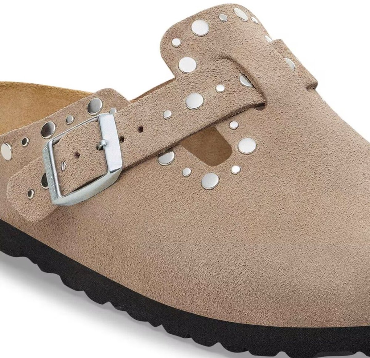 Birkenstock Slipper Boston Rivet Border 1030418 Suede Smal Taupe