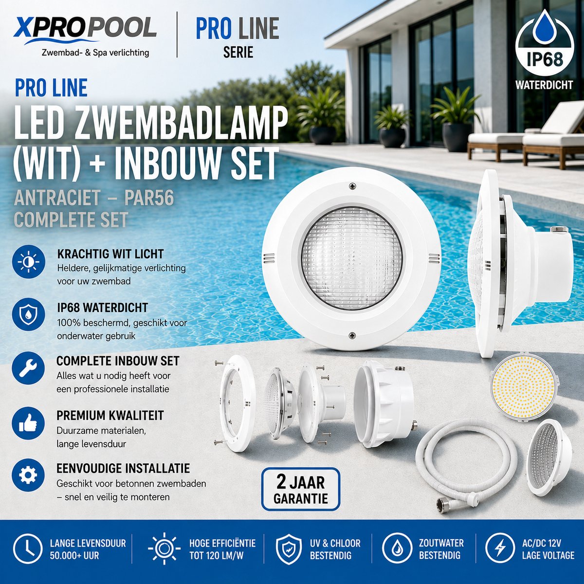 XPRO POOL | Inbouw Niche PAR56 voor betonnen Zwembad met PAR56 Lamp SET | Ø280 mm | IP68 | ABS