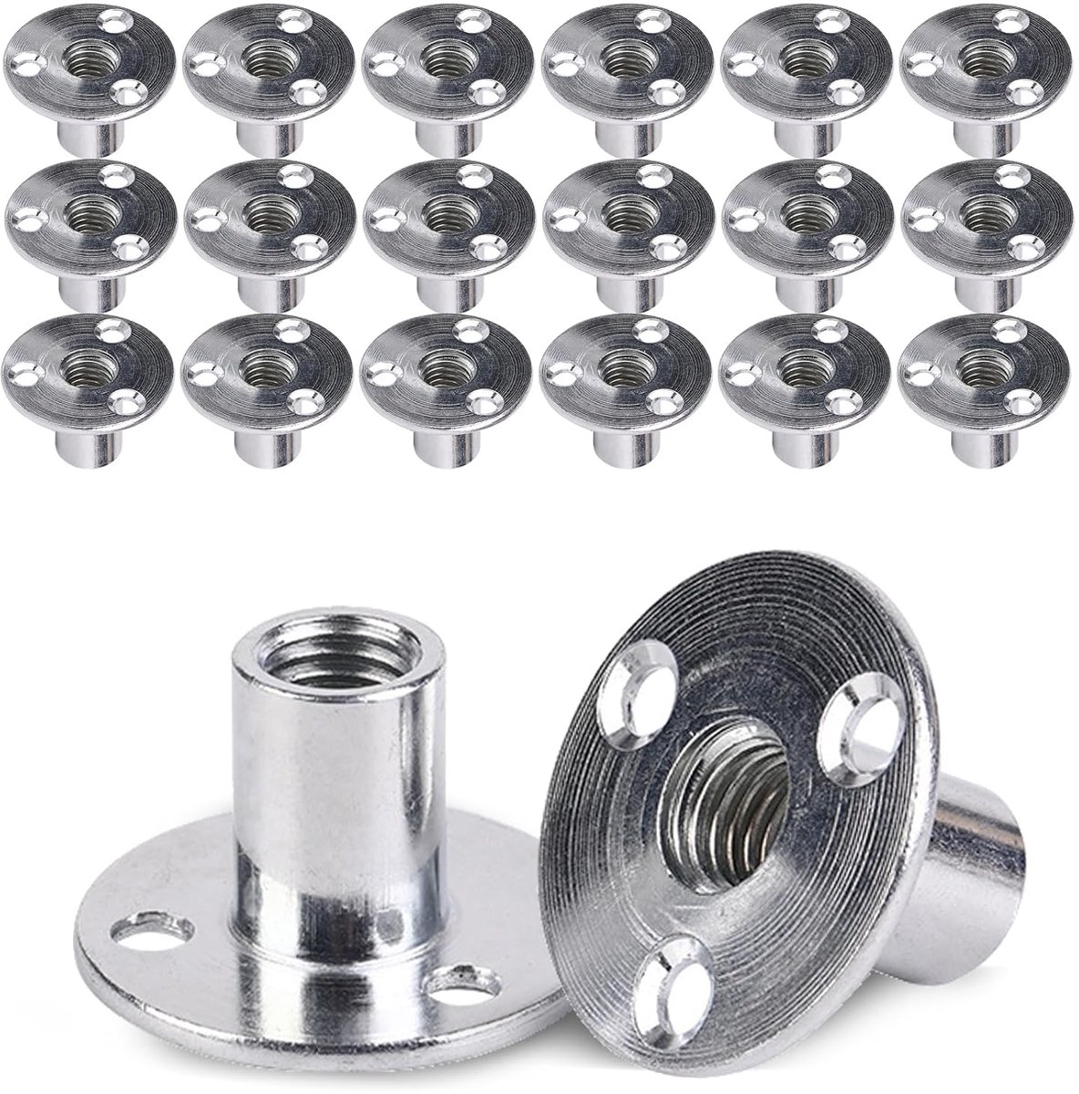 SnelShoppen - Pack van 20 M8 3-Hole T-Nuts, Flensmoeren M8, Schroefmoeren 3 Gaten, Boorgat Koppelunit (M8 x 37 x 2.5 mm) voor Meubelbouw en DIY Projec
