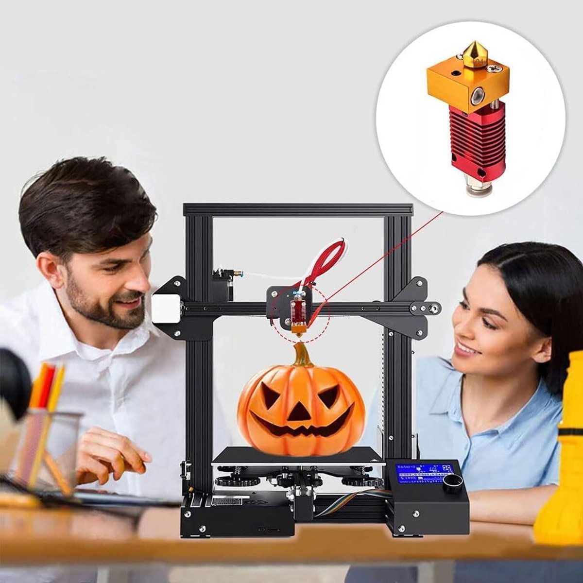 SnelShoppen - Extruder 3D Printer Hotend Set 24V V5 met 5 MK8 Messing 0.4mm Nozzles - Compatibel met Creality Ender 3/3 Pro/CR10/CR10S
