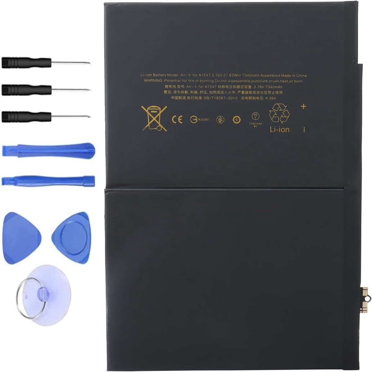 SnelShoppen - Accu A1547 Compatibel met Apple iPad 6, iPad Air 2, Lithium Polymer, 7340 mAh, Zwart, Nieuwe Batterij voor iPad Air 2 Wifi