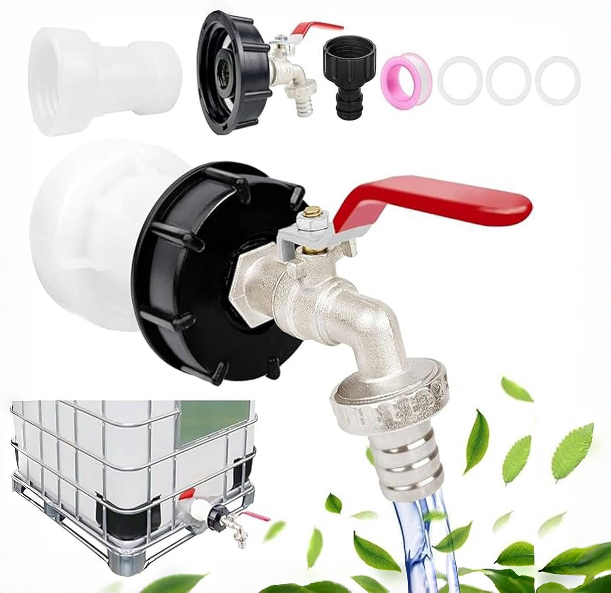 SnelShoppen - IBC Tank Adapter Set, IBC Tank Tap, 1000 Liter, Corrosiebestendig, Geschikt voor Tuin en Buiten, Inclusief S60 x 6 Adapter