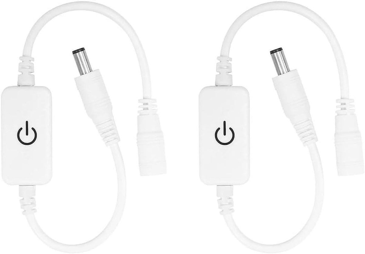 SnelShoppen - 2 Stuks DC Mini Dimmer Touch Schakelaar Inline Schakel Kabel Monochroom Aanraak Dimmer voor 12V-24V Lichtstrip Bureau Lamp (Wit)