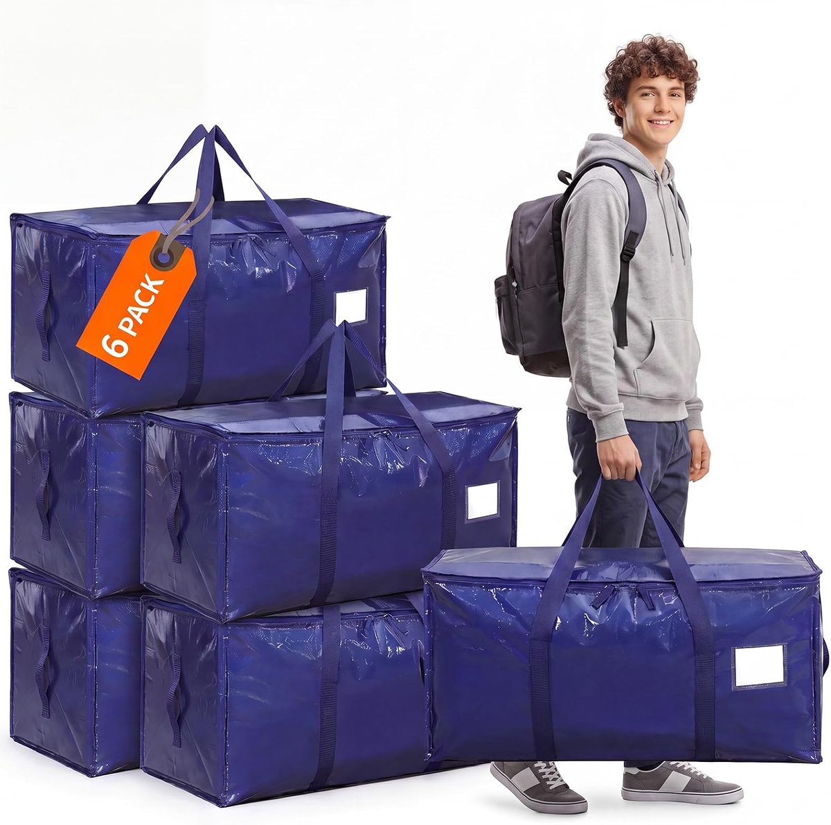 Dntorx 6 stuks 90 liter opbergtas met deksel, heavy-duty tas, blauw - ShopVlot