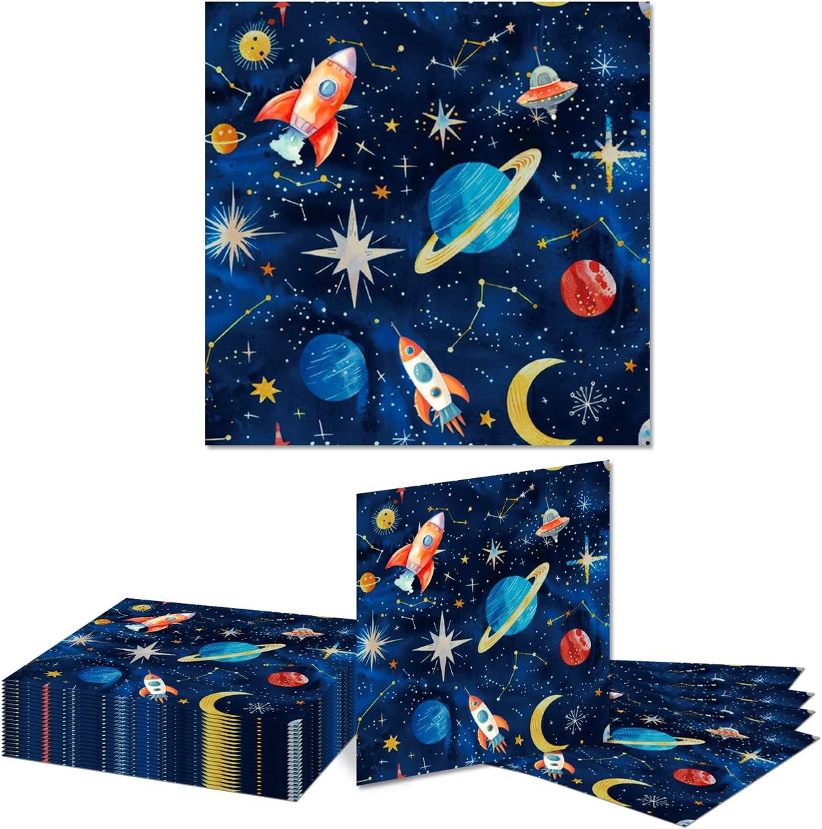 Papieren servetten ruimte thema - 20 stuks - zonnestelsel en sterrenstelsel - perfect voor ruimtefeest - ShopVlot