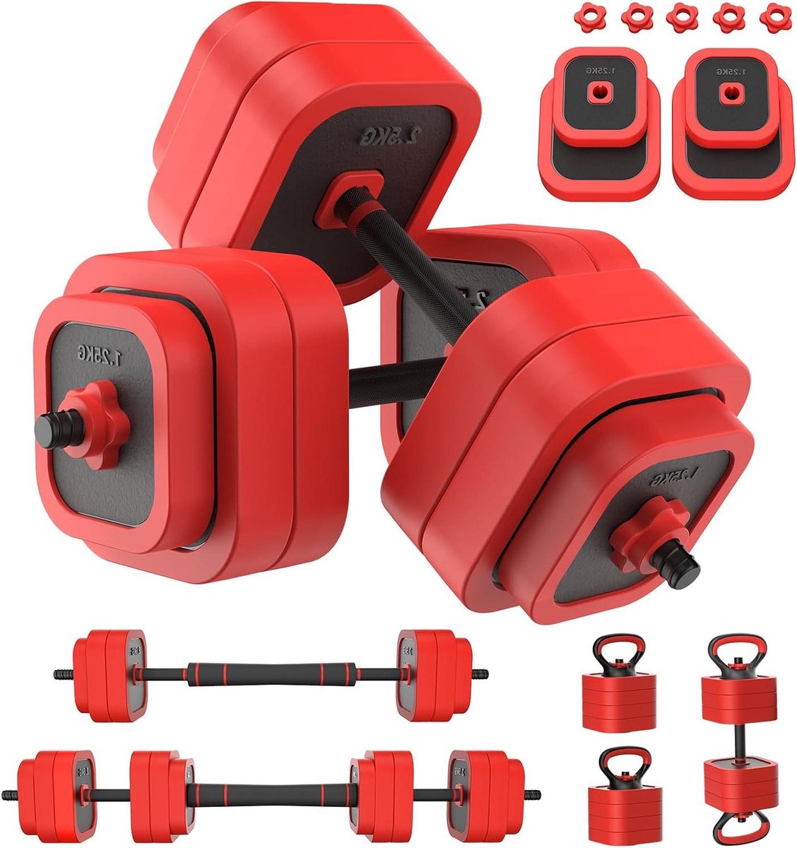 Verstelbare Dumbbell Set - 4-in-1 Gewichtenset - Thuis Krachttraining - Vervangt Meerdere Apparaten - Tot 30KG - Zwart