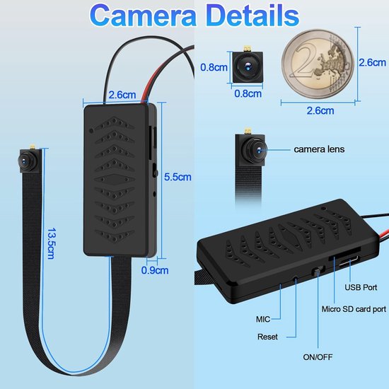 Mini Bodycam - Draagbare Camera - Beveiliging Thuis - Bewegingsdetectie - 13.4 cm - Zwart — afbeelding 5