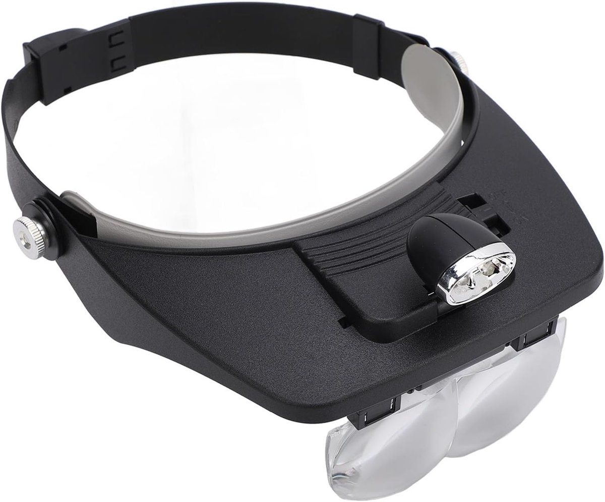 SnelShoppen - LED Hoofdmagnifier 1.2x 1.8x 2.5x 3.5x - 4 Lensen - 2 LED Lampen - Verstelbare Hoofdband - Metaalknop voor Solderen, Modelleren, Sierade