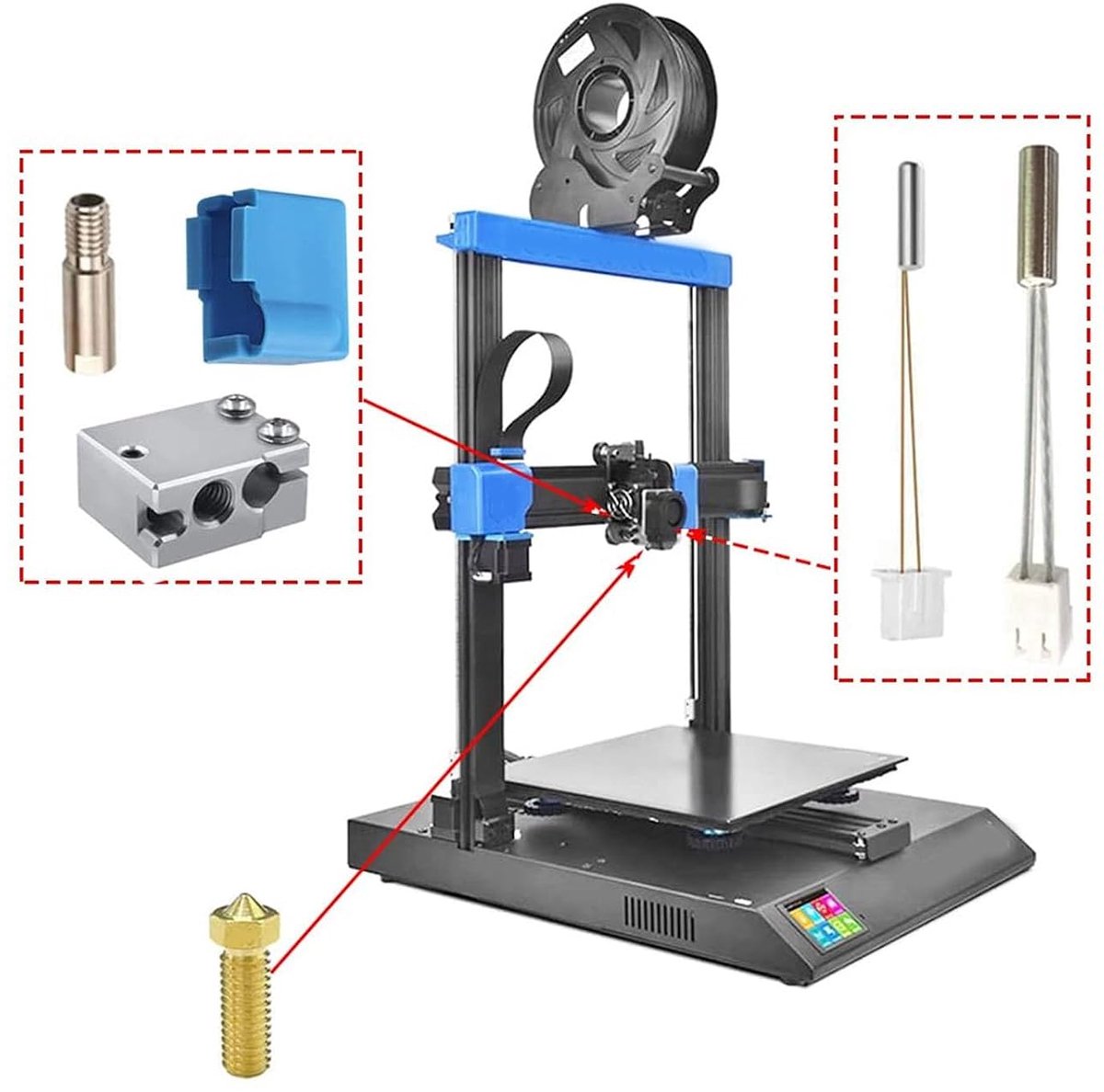 SnelShoppen - 3D Printer Hotend Kit voor Sidewinder X1 X2, Complete 3D Printer Printkop Extruder Nozzle Set met 0.4mm Messing Nozzle, Thermistor, Verw
