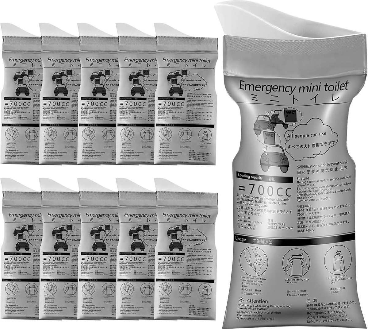 SnelShoppen - 10 Stuks Vouwbare PE Gel Urinezak, 700ml Draagbare Urinezak met Superieure Afsluiting, Medische Hygiënische Wegwerp Urinal Toilettas voo