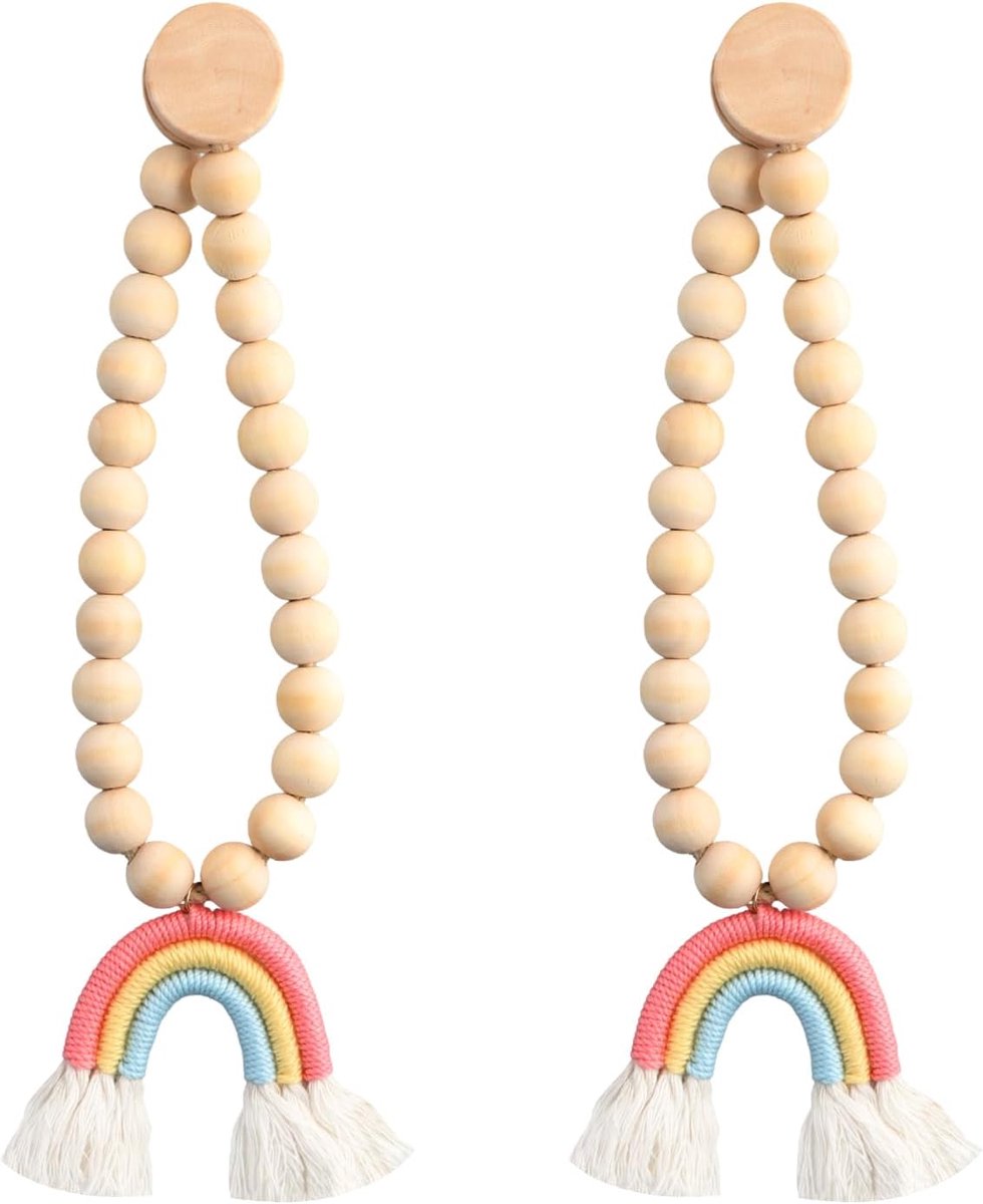 SnelShoppen - 2 Stuks Gordijn Klemmen, Magnetische Gordijntouwtjes, Handgeweven Regenboog Kwast Houders voor Gordijnen, Decoratieve Klemmen voor Thuis