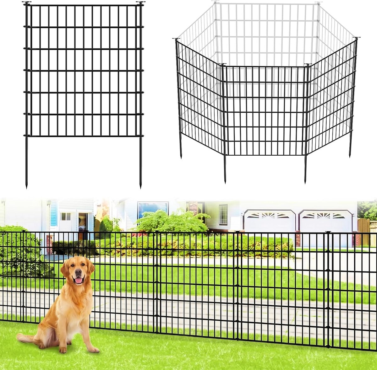 SnelShoppen - Tuinhek 81 cm hoog x 71 cm breed - 5 panelen - Geen graven nodig - Roestvrij metalen honden- en dierenbarrièrerandhek voor tuin, terras,