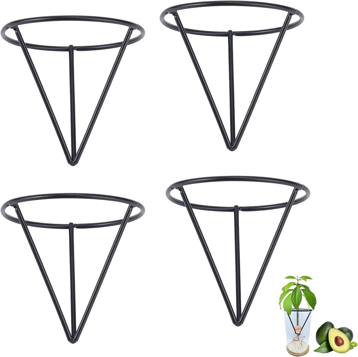 SnelShoppen - 4 Stuks Avocado Zaad Starter Set, Metalen Driehoekige Avocado Spruit Houder, Kleine Brede Beker Wortel Vaas voor Tuinliefhebbers, Famili