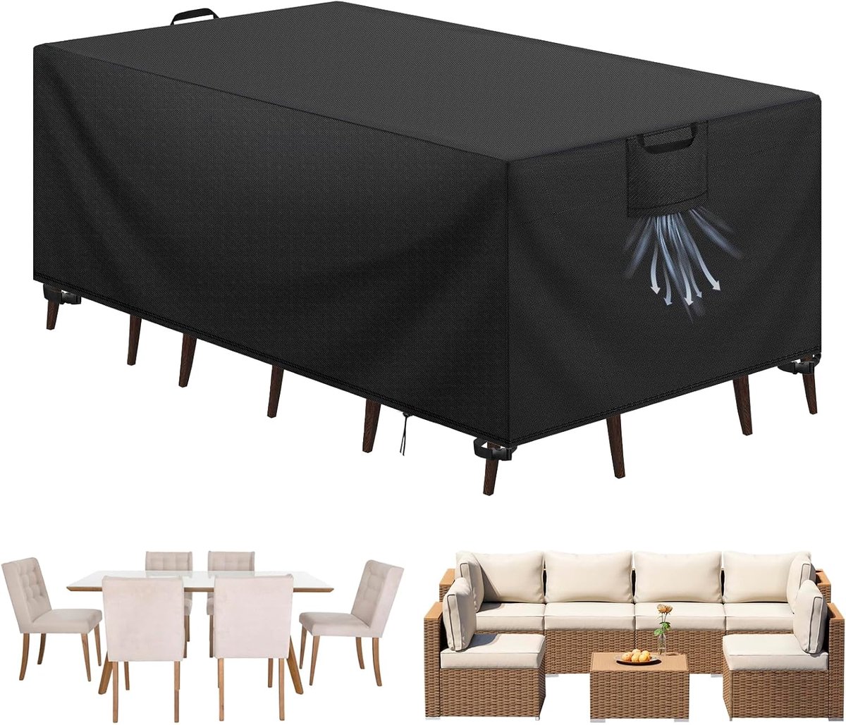 SnelShoppen - Tuinmeubelhoes, Beschermhoes Tuinset Oxford Stof 420D, Waterproof, Windproof, UV Bescherming, Rattan Meubelhoes Zwart, 200 x 100 x 75 cm