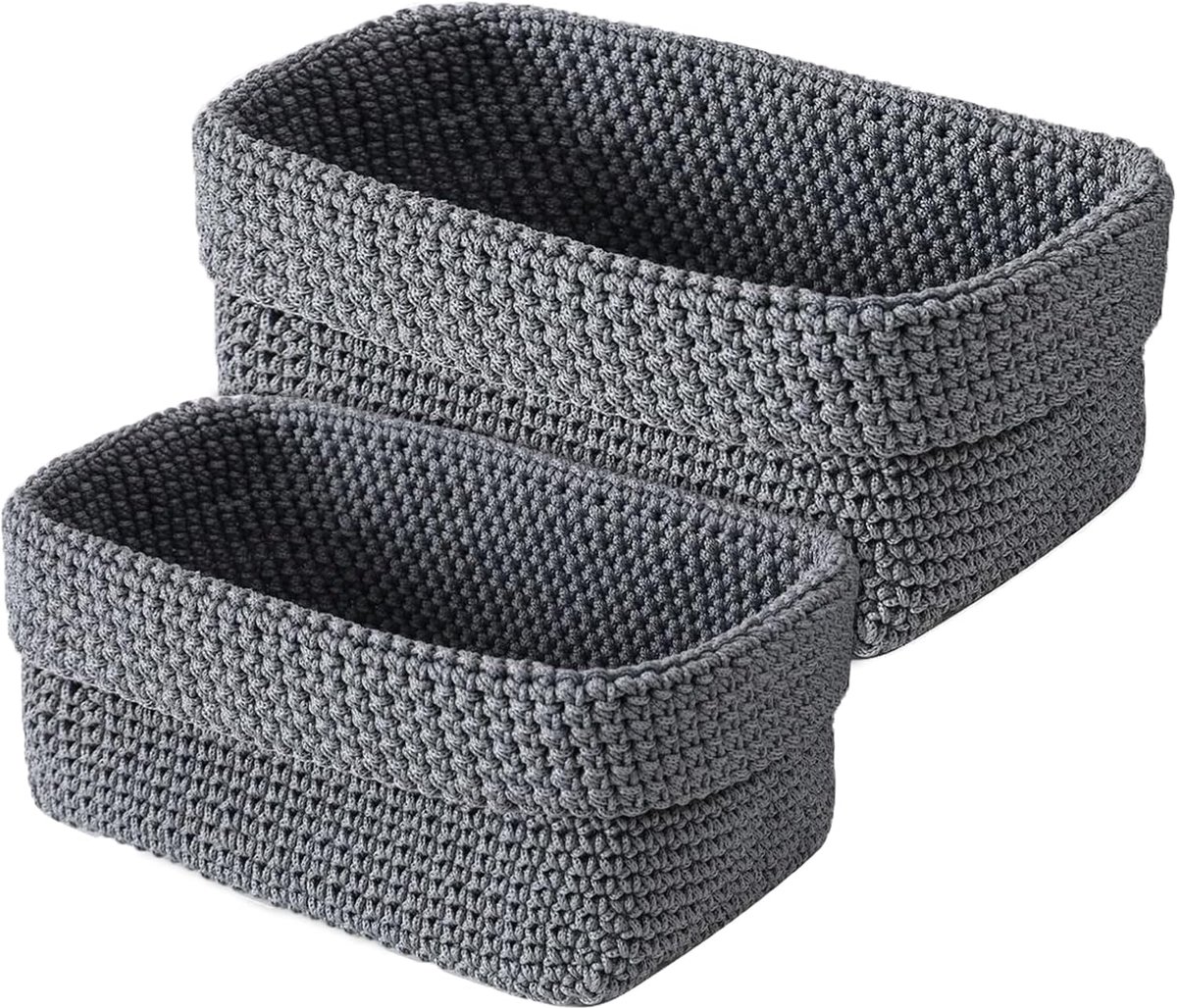 SnelShoppen - Handgeweven Opbergmanden voor Badkamer, Set van 2, Grijs, Rectangular, Voor Slaapkamer, Badkamer, Keuken, Kantoor, Duurzaam en Vouwbaar