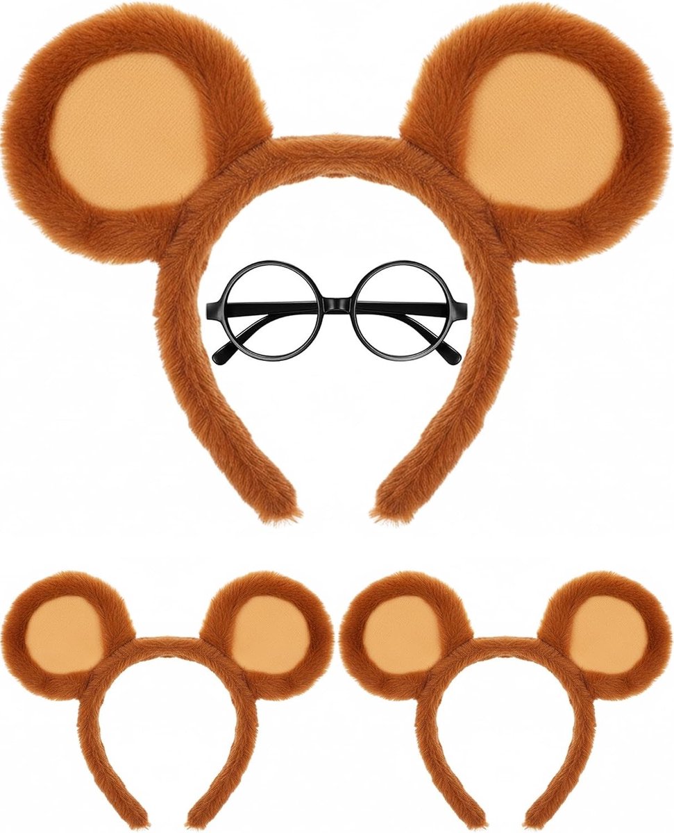 Complete Chipmunk Kostuum Set met Muizenoortjes, Hoofdband en Bril voor Halloween, Carnaval en Cosplay Feesten, Geschikt voor Volwassenen en Kinderen