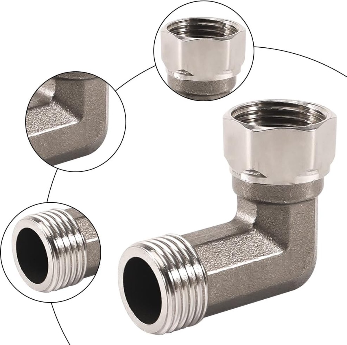 2pcs Stainless Steel Movable Screw Connection 1/2 inch, 304 Stainless Steel Angle 90°, 1/2" AG X 1/2" IG Screw - ShopVlot