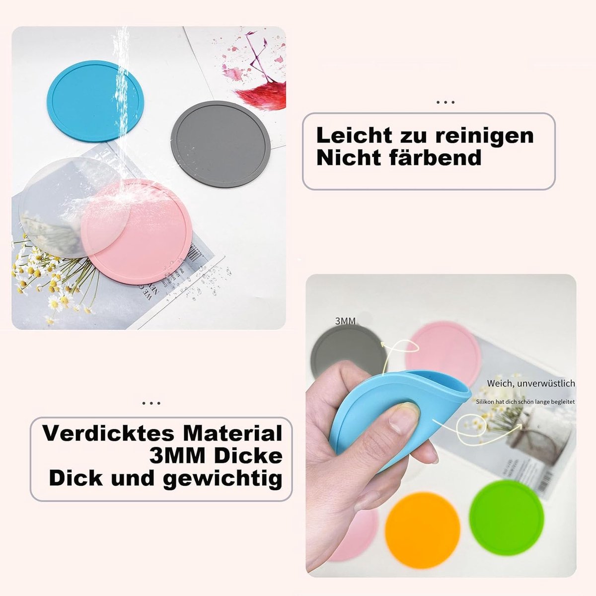 3 Packs Silicone Coasters Non Slip Drink Coasters Round Coasters - ShopVlot