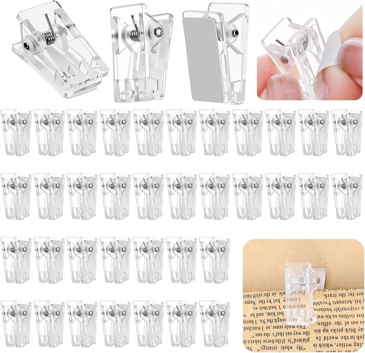 Pack of 40 Sticky Spring Clips, Self Adhesive Spring Clips, Transparent Plastic Adhesive Clips Mini Clips Outdoor - ShopVlot