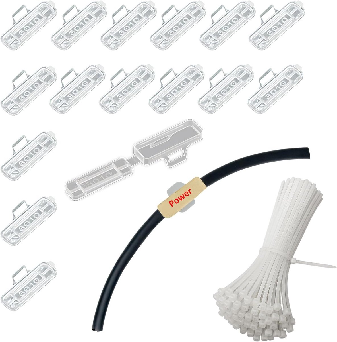 SnelShoppen - 50 Stuks Herbruikbare Kabel Labels met 50 Nylon Kabelbinders - Transparante Waterdichte Kabel Lettering - Kabel Markering voor Thuis en