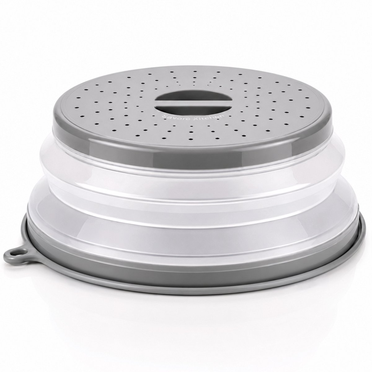 Savoré Kitchen Magnetron Deksel 27 cm - Inklapbaar - met Stoomopeningen - BPA-Vrij - Transparant & Grijs