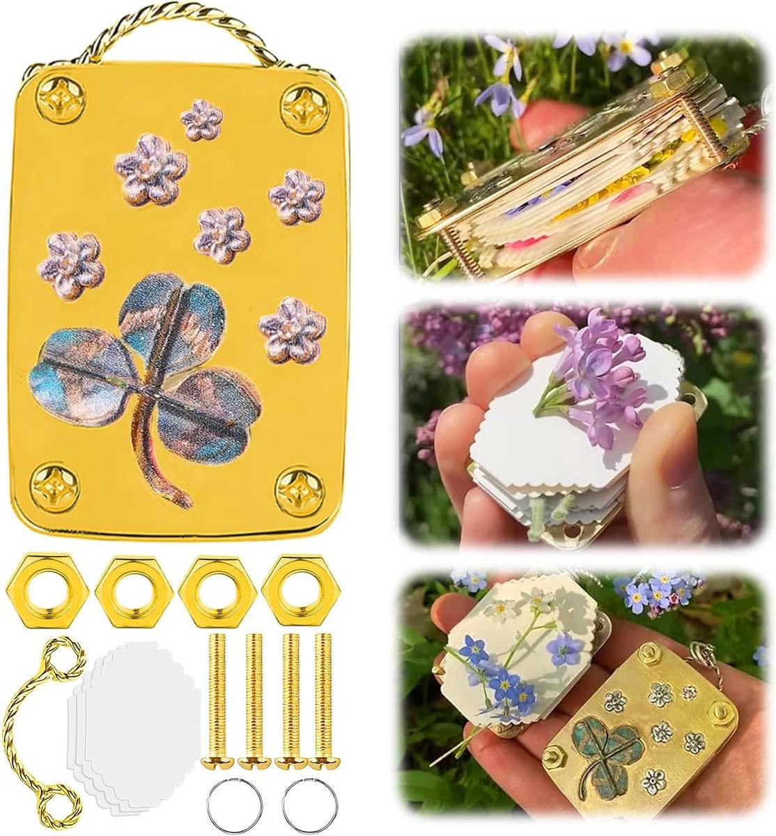 Bloemenpers - Planten pers - Bloemen preserveren - Metalen constructie - Mini formaat - Goud