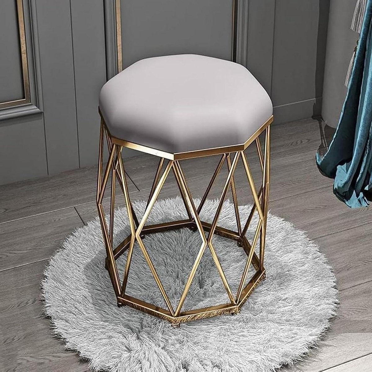 Ronde Voetkruk - Ottomaan Poef - Make-up Zitten - Zachte Fluwelen Bekleding - Niet gespecificeerd - Lichtgrijs