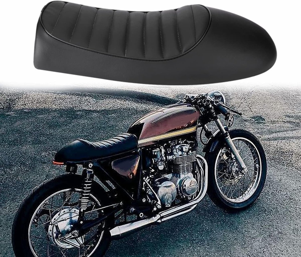 SnelShoppen - Motorzadel PU Leer Vintage Plat - Waterproof Universeel Zadel voor Motorrijden, Comfortabele Zitervaring, Eenvoudig Schoon te Maken, Per