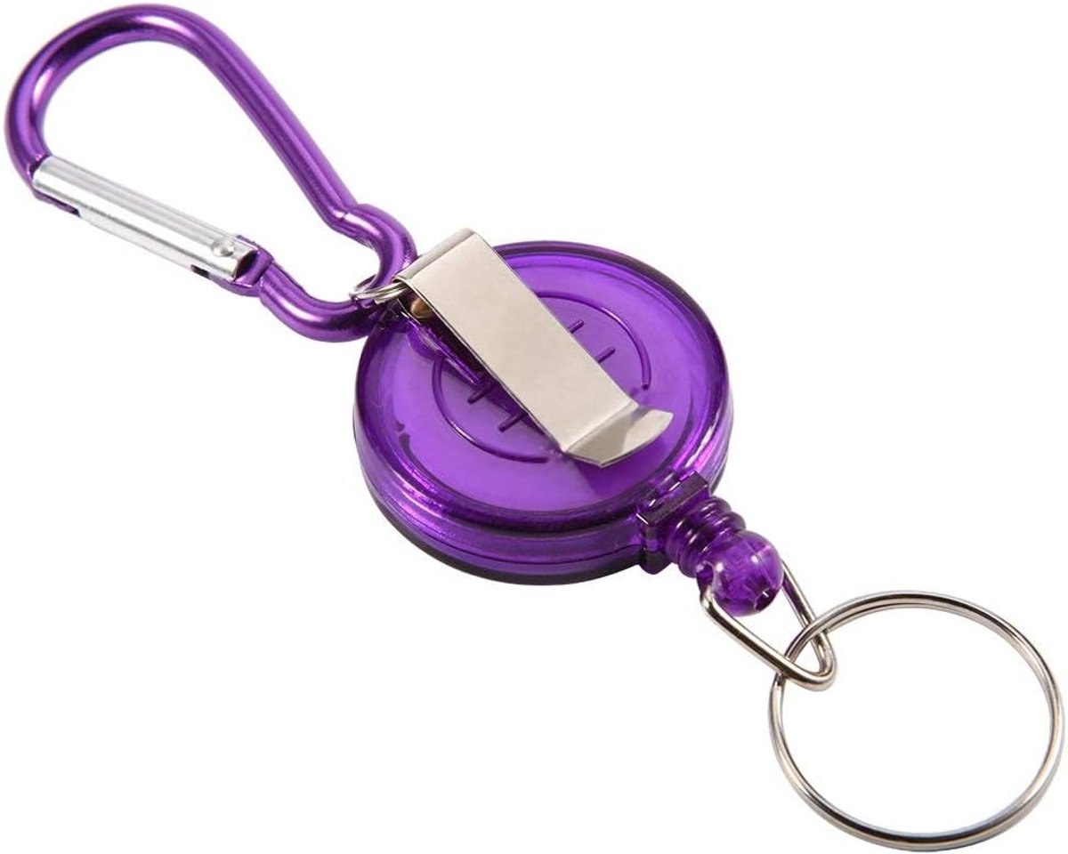 SnelShoppen - 3 Stuks Retractable Reel Sleutelhanger Visspullen Met Sterke Nylon Koord, Metalen Klem, Violet, Ideaal Voor Vissen, Camping, Buitenactiv